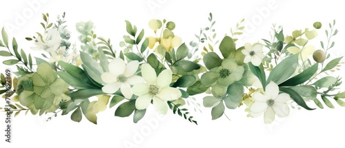 greenery watercolor clipart featuring lots of flowers and dense, green foliage