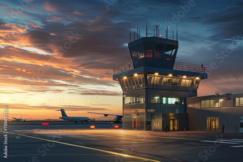 Air control tower at a modern airport.