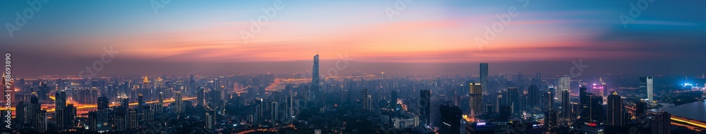 City Skyline at Dawn with Colorful Sky City Skyline at Dawn with Colorful Sky