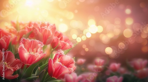 vibrant bouquet of pink flowers bedecked with a heartwarming Happy Mothers Day message, spreading joy and love,Mother`s Day Background photo