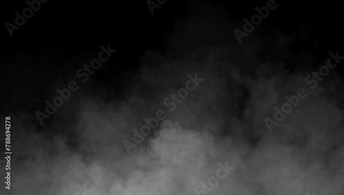 Abstract smoke misty fog on isolated black background. Texture overlays. Design element. photo