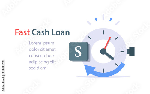 Fast cash loan, financial supply, banking service, instant money transfer, payment fee, vector line icon