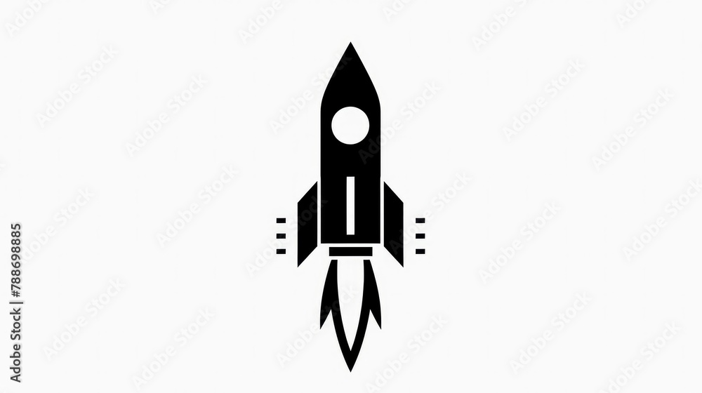 A pen rocket ship with a white background and a very simple, wide, and short emoji-style logo in black and white colour