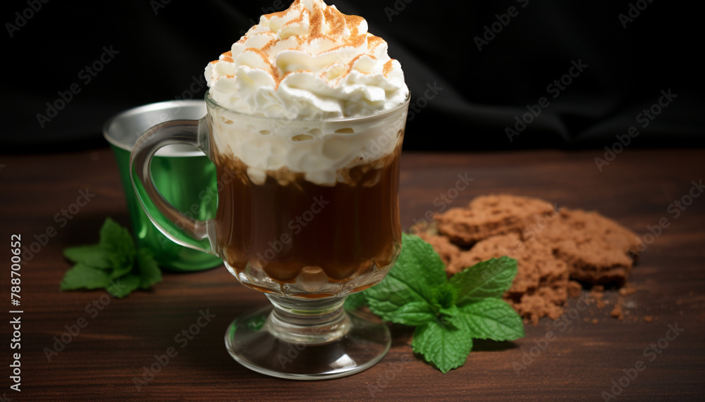 Traditional Irish coffee with whipped cream and cookies, ideal for cultural and holiday concepts Traditional Irish coffee with whipped cream and cookies, ideal for cultural and holiday concepts