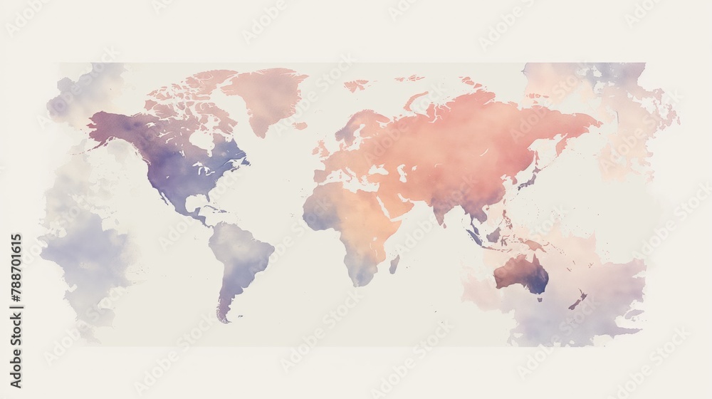 Fototapeta premium Delicate Watercolor World Map in Soft Hues