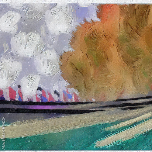 abstract painting painted with random strokes - autumn park, Ai-generated illustration