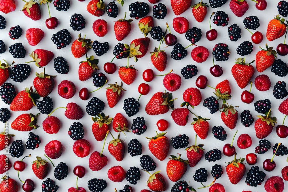 Pattern of ripe different berries on white background Pattern of ripe different berries on white background