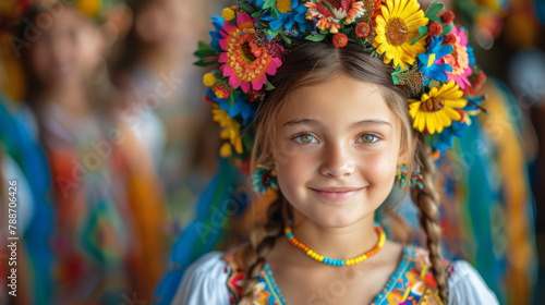 Young Girl With Colorful Flower Crown