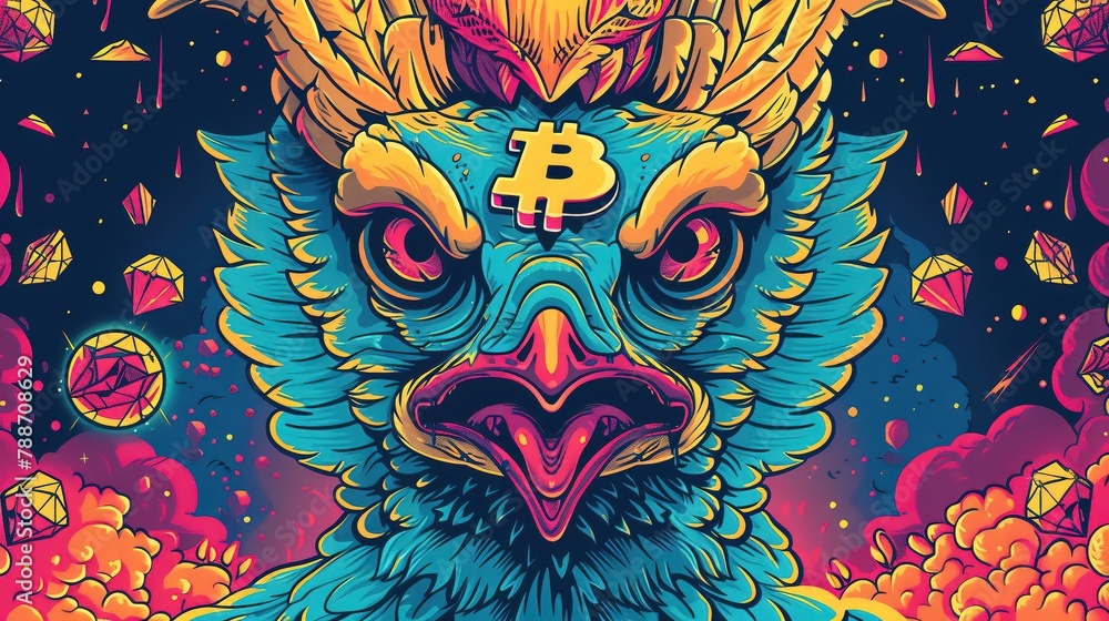 A boastful turkey employs Bitcoin to buy a dazzling diamond, adorning its magnificent tail feathers, its proud strut with its sparkling tail, closeup A boastful turkey employs Bitcoin to buy a dazzling diamond, adorning its magnificent tail feathers, its proud strut with its sparkling tail, closeup