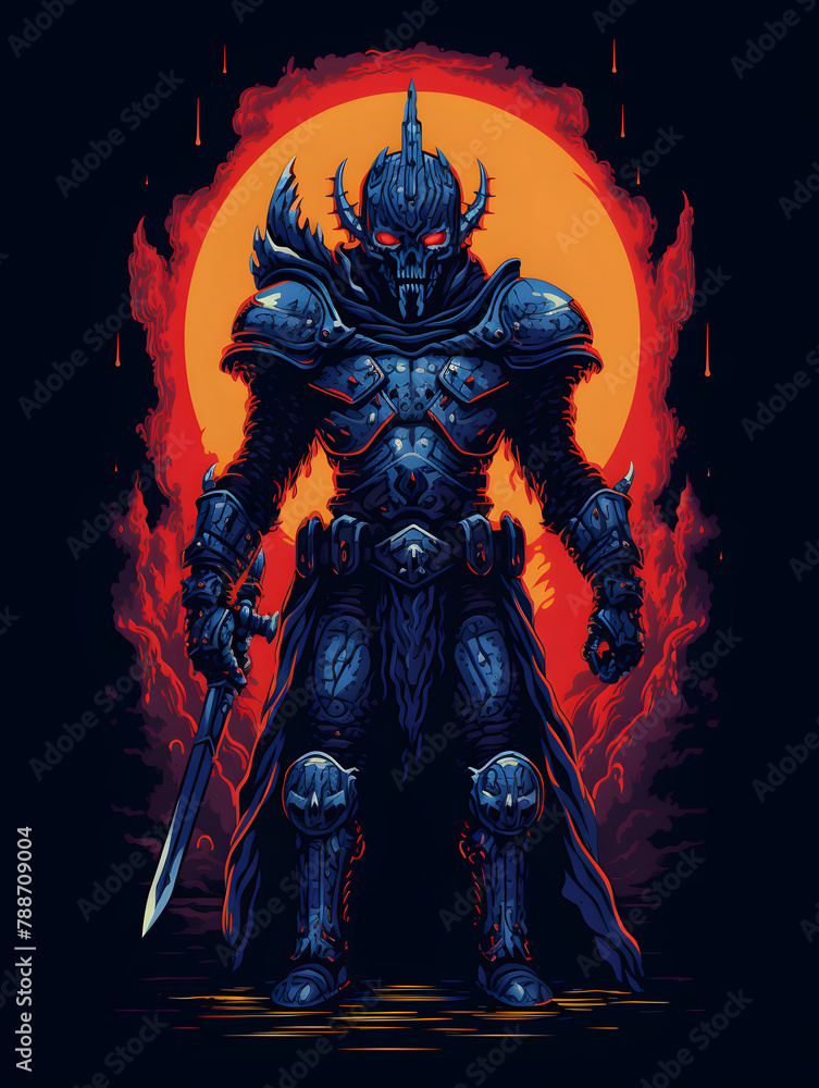 pixel knight, pixel warrior, 8 bit pixel style sword fighter, pixell character