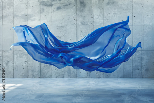 Abstract blue cloth flying in the air in concrete studio © Chili