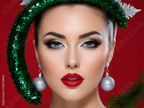 portrait of a girl with New Year's Christmas makeup (ID: 788709844)