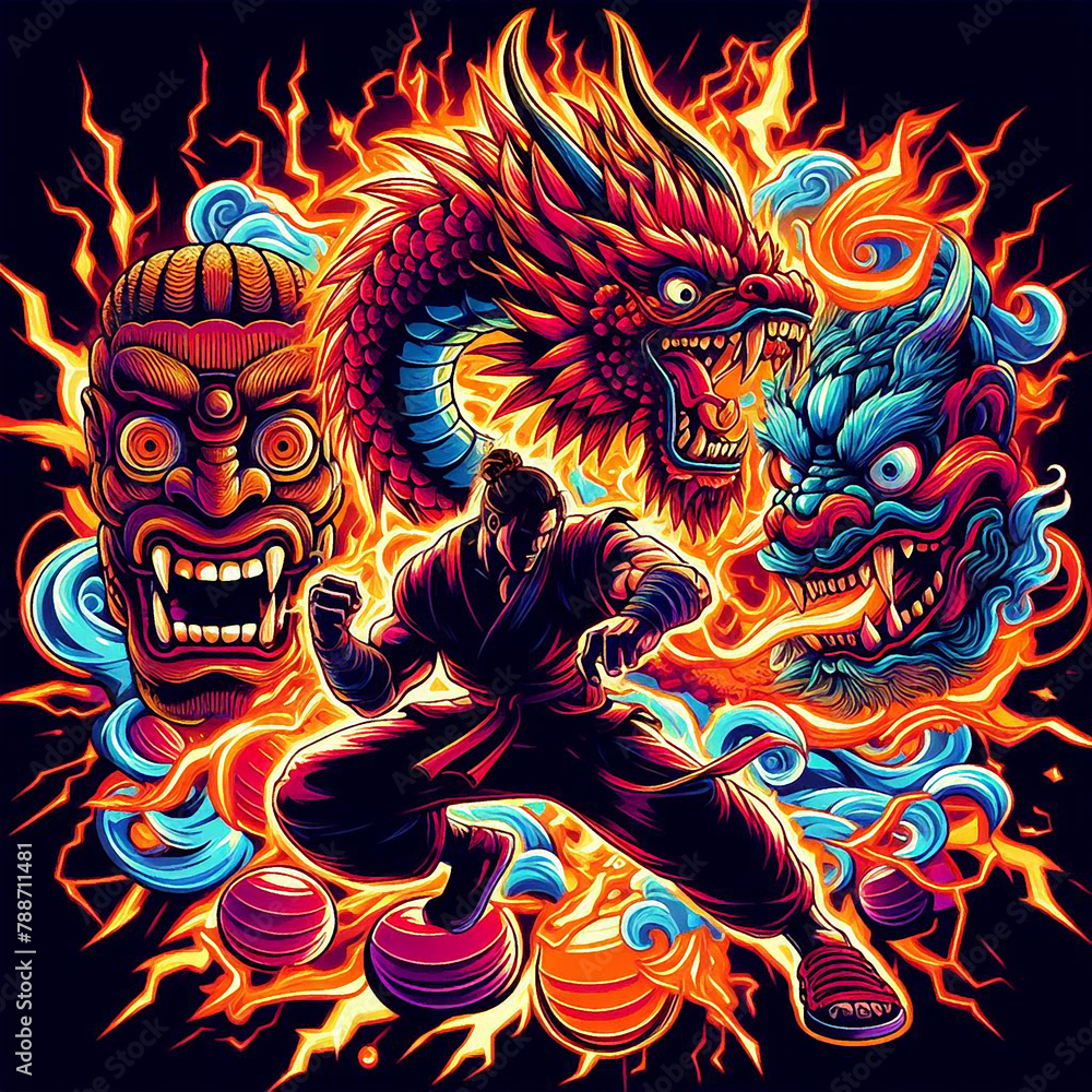 Colorful fighter characters illustration