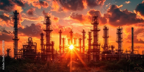 Industrial Elegance: Sunsets Over Oil Refinery