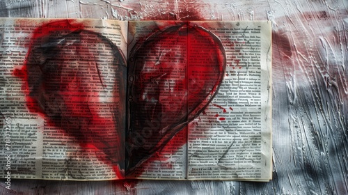 Abstract heart enveloped in poetic lines, illustrating the intimate love of reading poetry photo