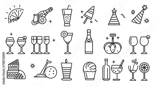 drink symbol collection black line icon set