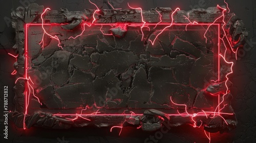 frame with Lightning, electric thunderbolt strike, red impact, crack, magical energy flash