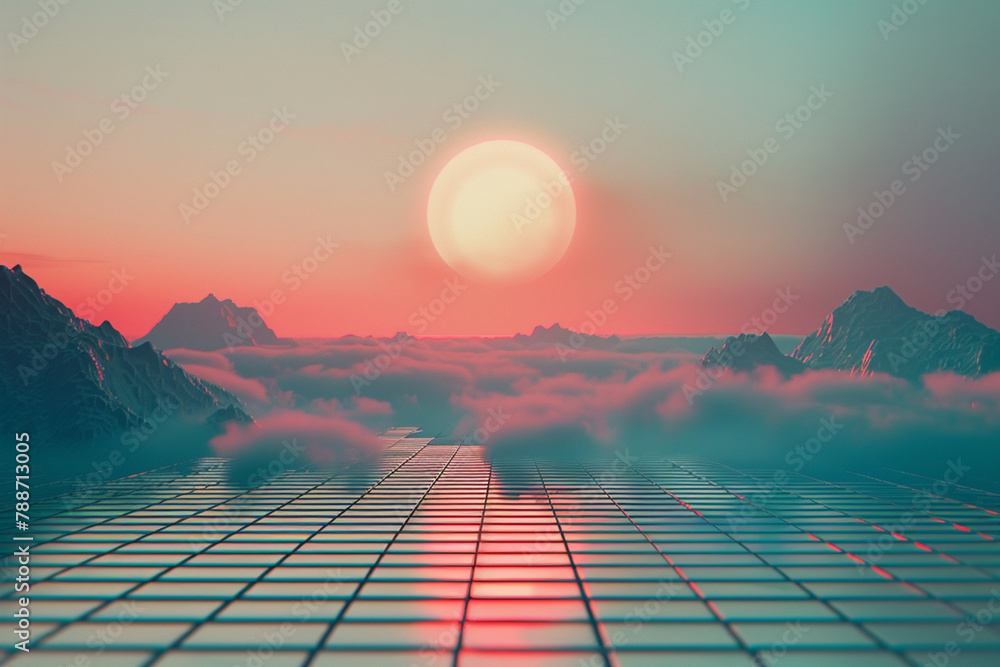 © Ahmed - Vaporwave abstract distant depth grid modern background