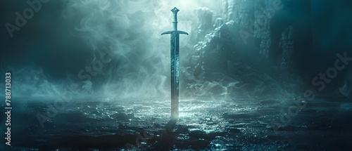 Mystical Sword in Moonlit Haze - Digital Artistry. Concept Fantasy, Digital Art, Sword, Moonlit, Mystical photo