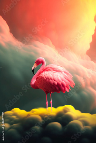 Surreal Flamingo Amidst Clouds