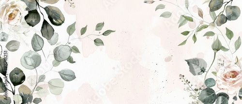 light pink colour roses with leaves water colour white copy space background