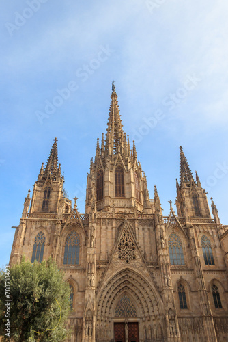 Photography Facade of Gothic Cathedral of the Holy Cross and Saint Eulalia in Barcelona, Spa