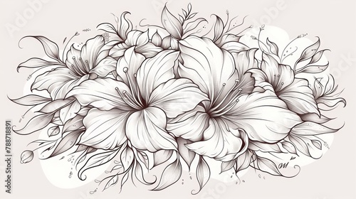 Sketch of a tattoo blooming flowers in a bouquet and on branches  AI generated