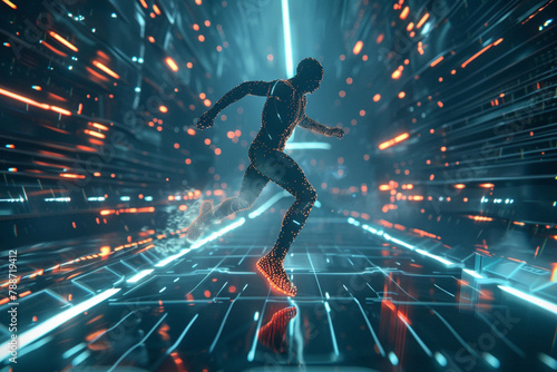 Concept of sport science technology, polygon runner with futuristic element