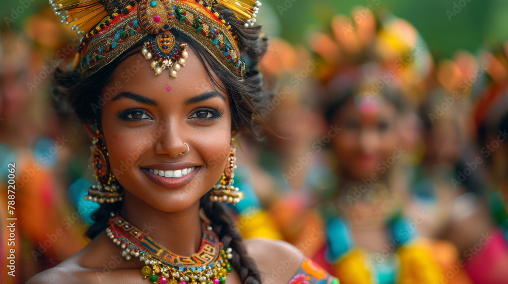 Woman in Colorful Headdress Smiling