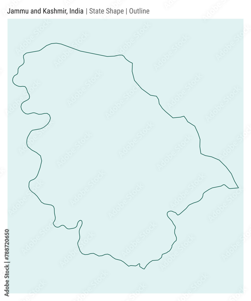 Jammu and Kashmir, India. Simple vector map. State shape. Outline style. Border of Jammu and Kashmir. Vector illustration. Jammu and Kashmir, India. Simple vector map. State shape. Outline style. Border of Jammu and Kashmir. Vector illustration.
