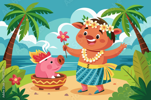 Hawaiian Luau kalua pig vector illustration 