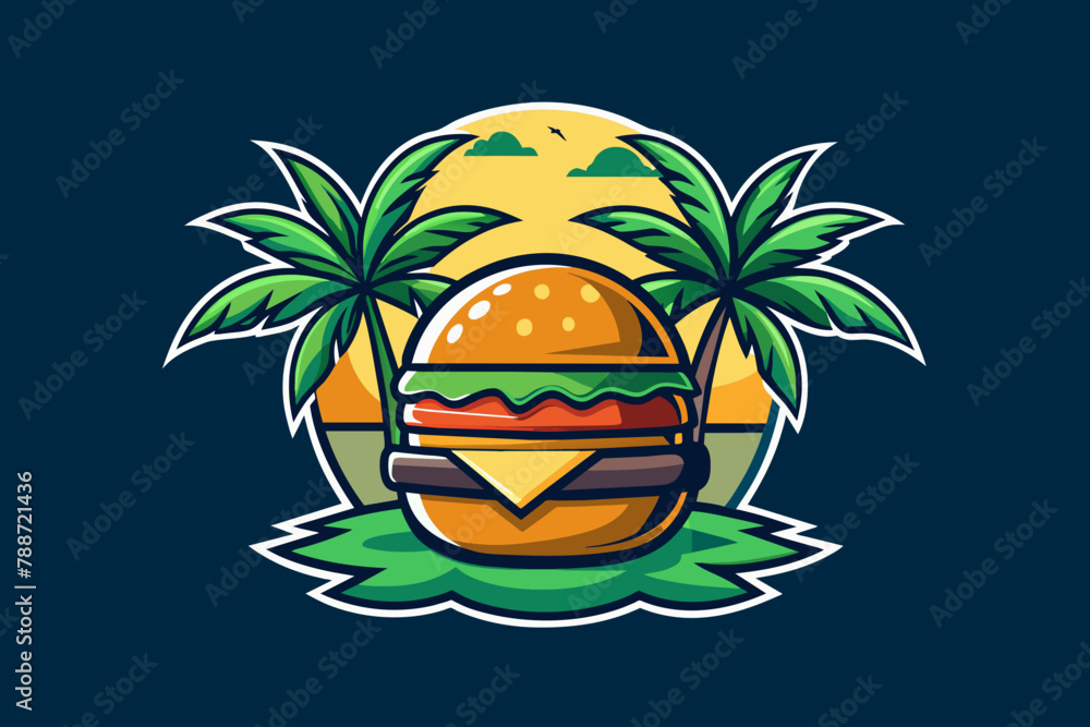 Fototapeta premium Tropical Burger logo vector illustration 