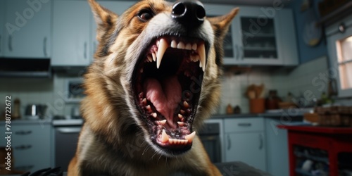 Aggressive dog shows dangerous teeth. Generative AI.