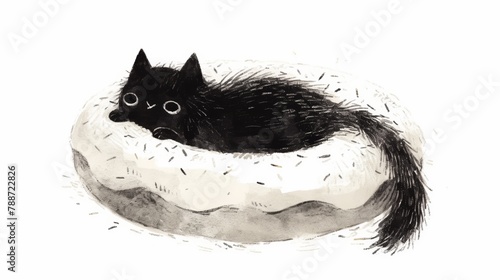 Minimalist Bohemian Cat Curled in a Donut Generative AI photo