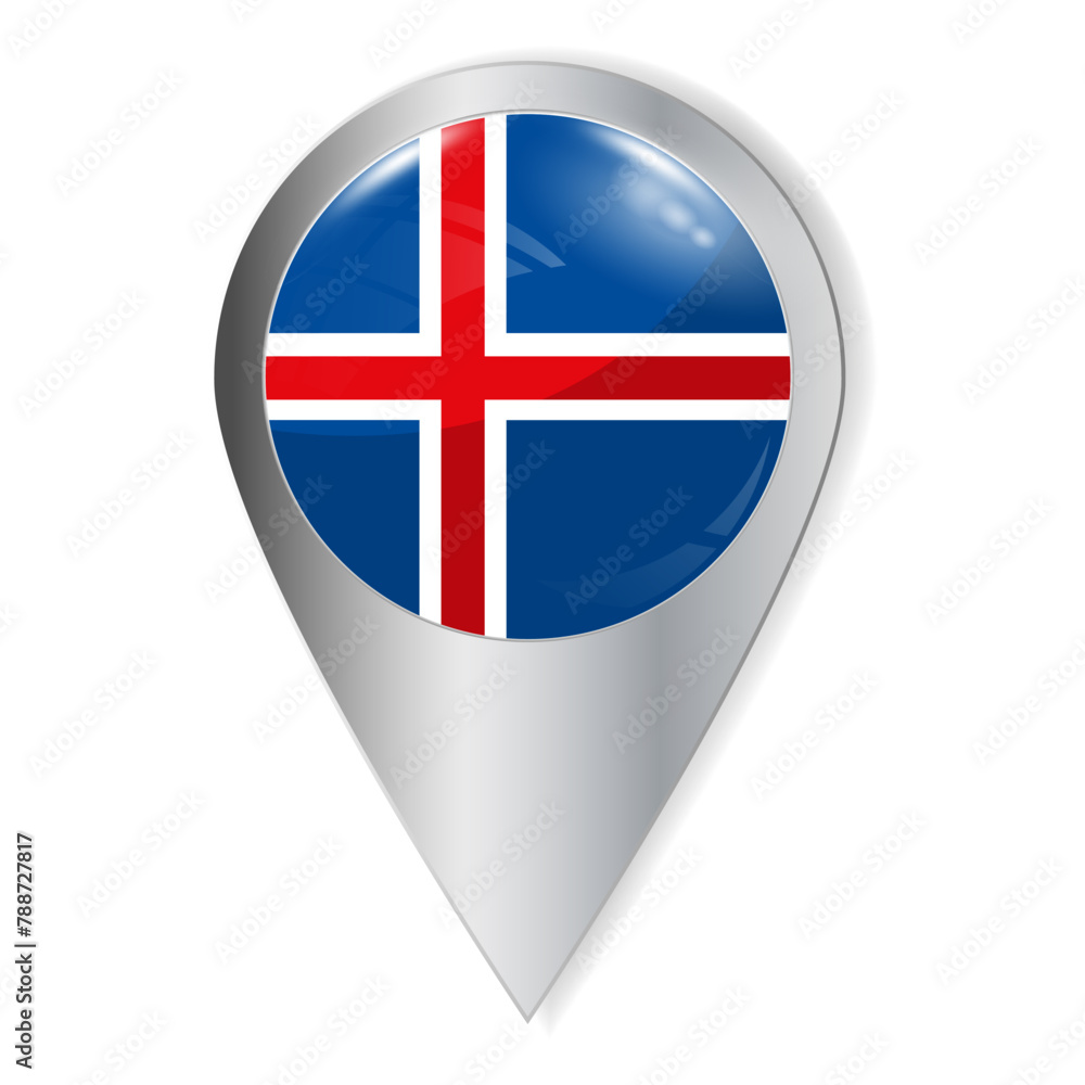 Obraz premium Vector illustration. Glossy button with highlights and shadows. Geographic location icon. Flag of Iceland. User interface element. Set of souvenir countries.