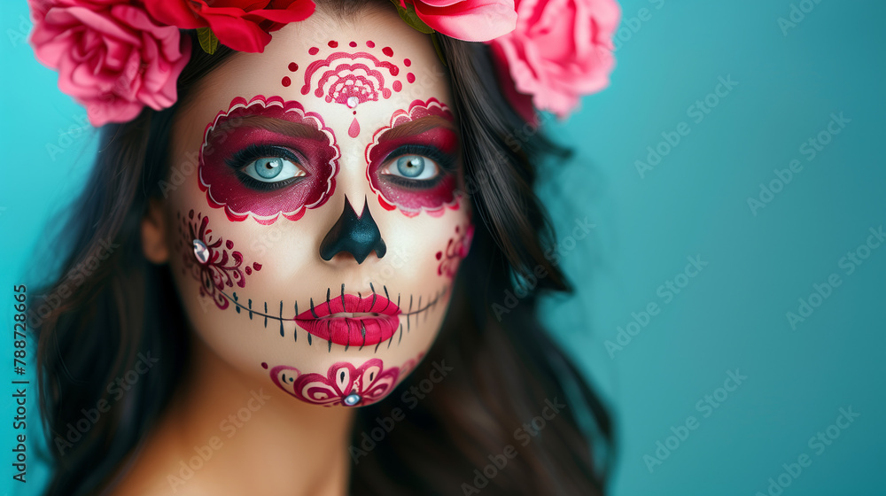 Mujer mejicana pintada como Catrina en la fiesta de los muertos Mujer mejicana pintada como Catrina en la fiesta de los muertos