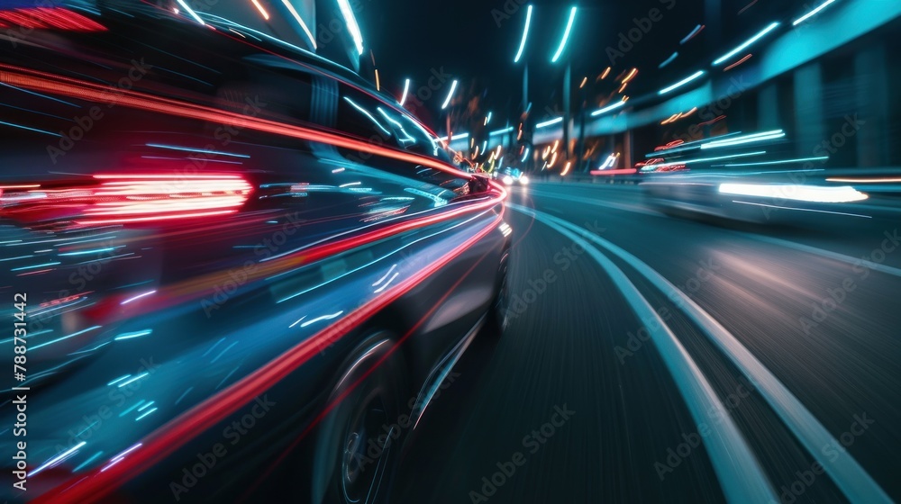 Naklejka premium Cars lights on the road at night time