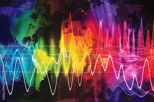 Low Frequency (LF) Radio Waves Dispersing Across the Globe - Vibrant Illustration of Communication through Waves