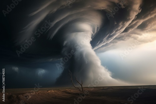 Unpredictable Storm tornado. Science field road. Generate Ai