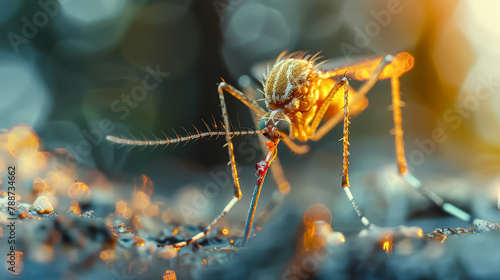 A close up of a bug with a red head and black body. The bug is in the sun and has a lot of dust on it