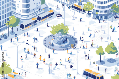 Drone view of a bustling city square isolated vector style photo