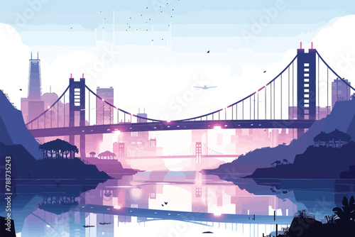 Majestic cityscape with a modern bridge isolated vector style