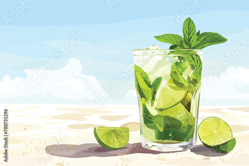 Mojito cocktail on a sunny beach isolated vector style