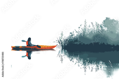 Woman kayaking in a serene lake isolated vector style