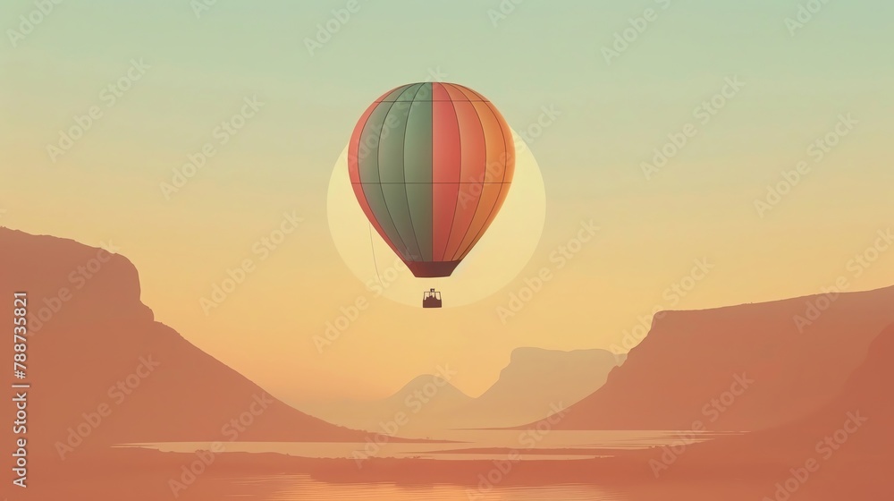 Sunset hot air balloon ride, panoramic, serene, adventurous, sky
