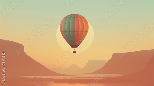 Sunset hot air balloon ride, panoramic, serene, adventurous, sky © Phawika
