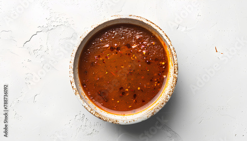 Bowl of tasty chipotle sauce on white background