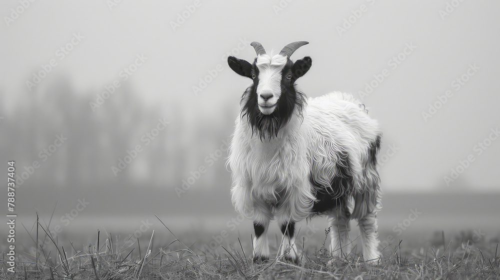 Fototapeta premium A goat with a black face and a white face.