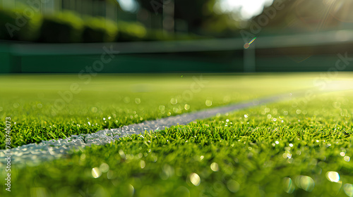 Close-up grass tennis court, freshly cut grass on a tennis court before a tournament