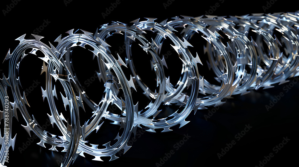 Coils of razor wire as used in detainment camps and prisons and borders ...